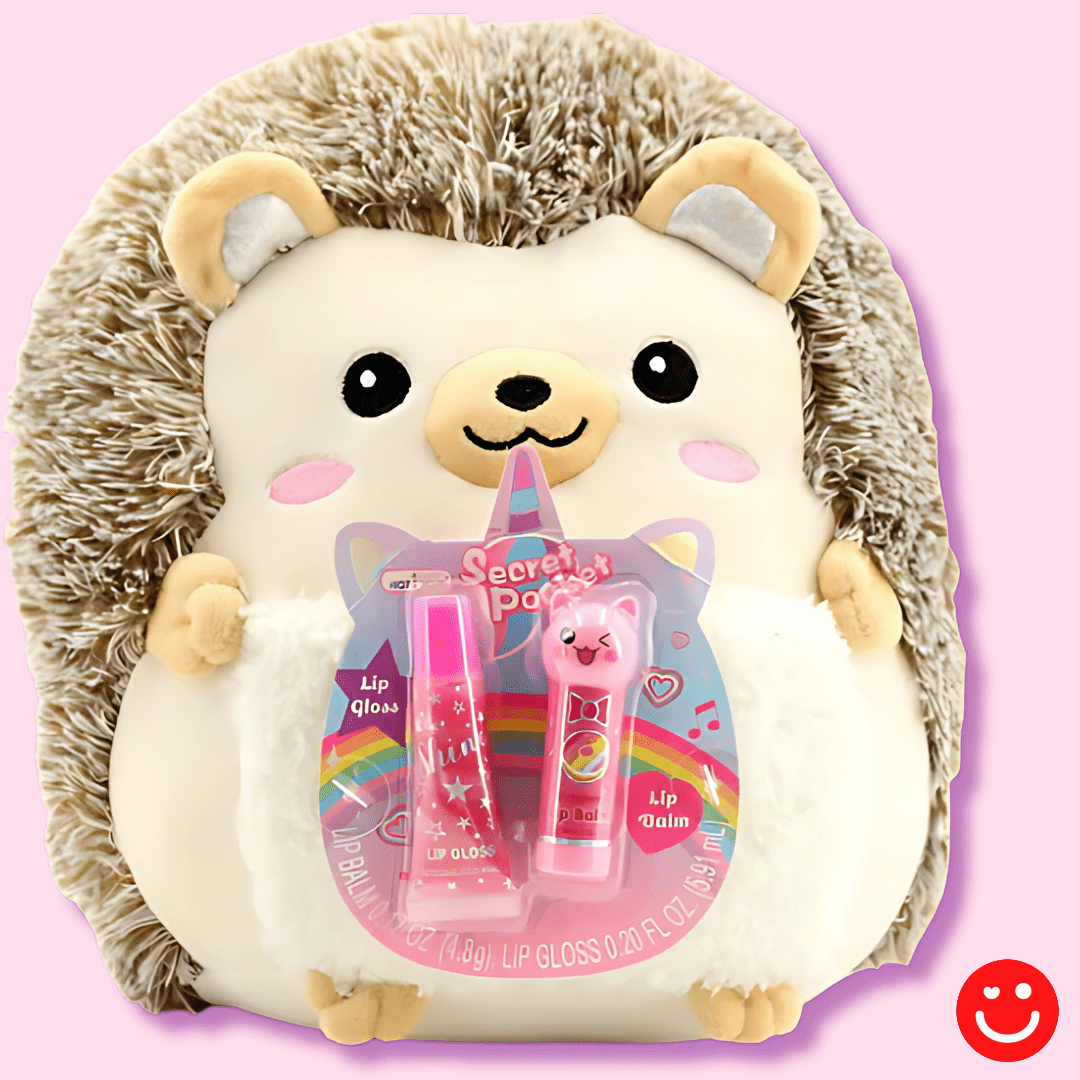 Kawaii Huggy Squeeze Secret Pocket Hedgehog with Lip Balm Set