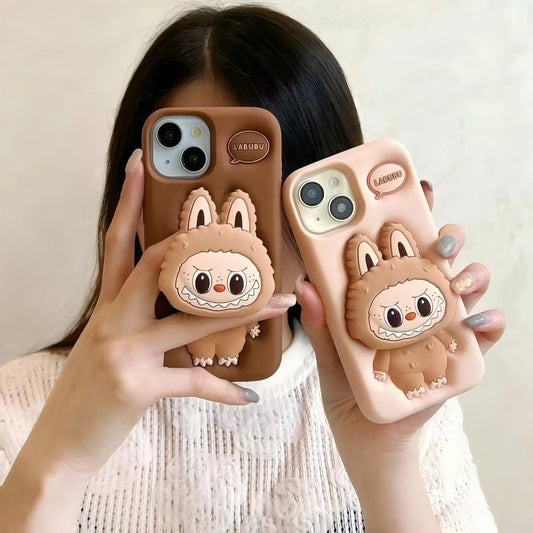 Kawaii Labubu Silicone Stand iPhone Case