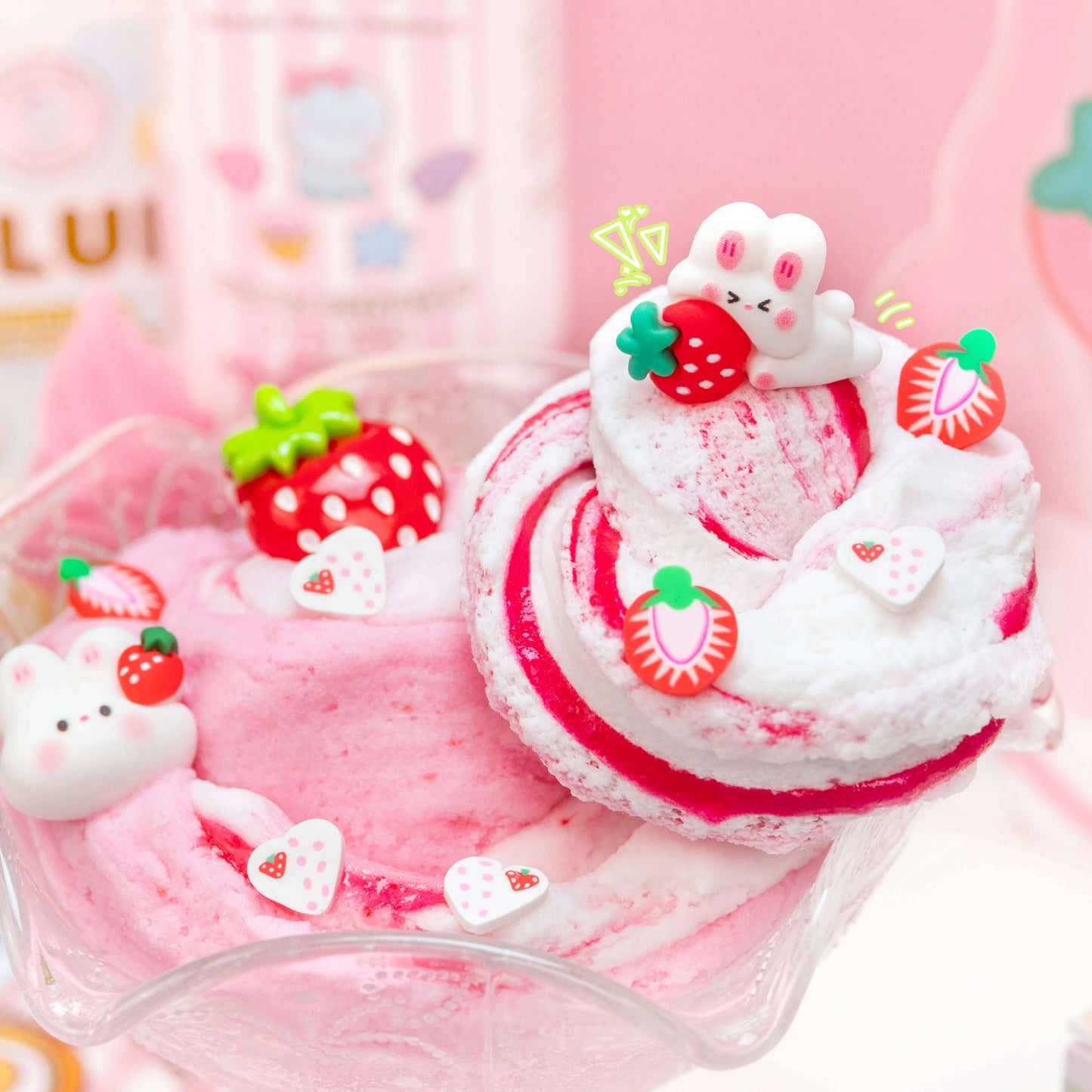 Kawaii Slime Straw-Bunny Sponge Cake Cloud Slime