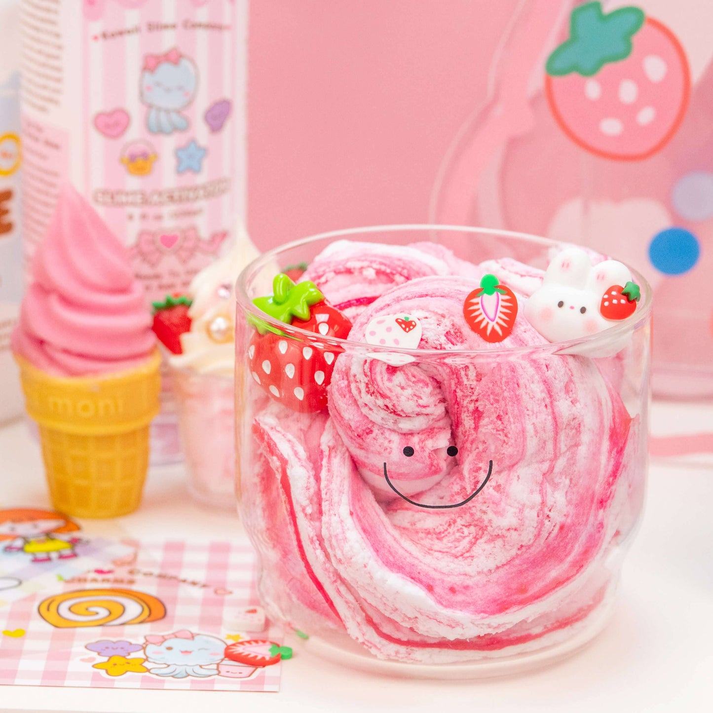 Kawaii Slime Straw-Bunny Sponge Cake Cloud Slime