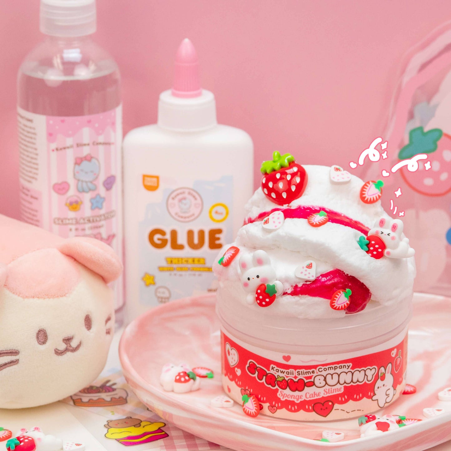 Kawaii Slime Straw-Bunny Sponge Cake Cloud Slime